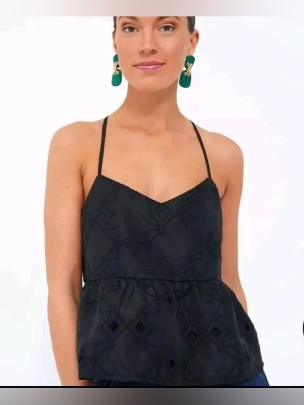 Tuckernuck Noir Nights Allie V-Neck Spaghetti Strap Peplum Hem Tank Top in Black